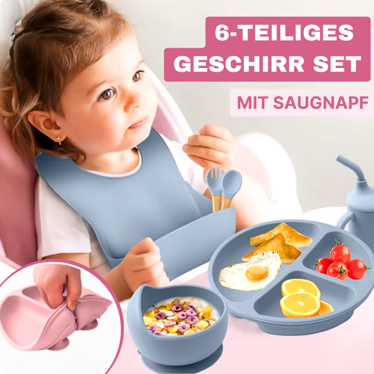 6-teiliges Silikon-Geschirrset – Sauber essen lernen ohne Chaos